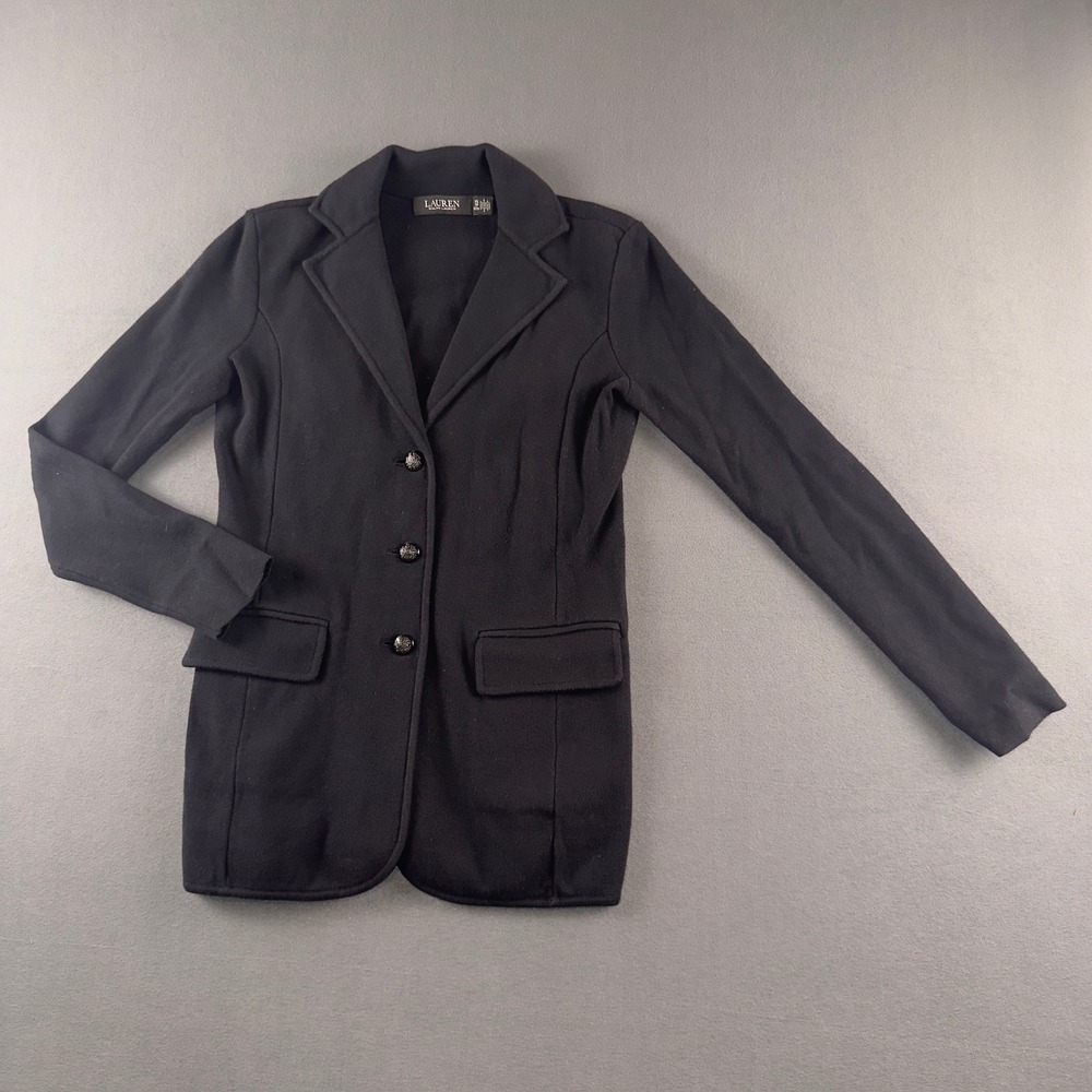 Lauren Ralph Lauren Womens XS Black Knit Blazer Crest Button 3-Button Jacket
